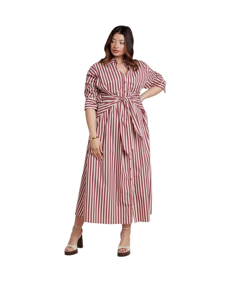 Women's Cinch Detail Poplin Midi Dress