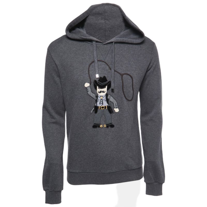 Men's Grey Cowboy Patch Cotton Hoodie