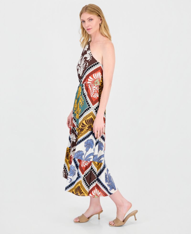 Women's Printed Tiered One-Shoulder Maxi Dress