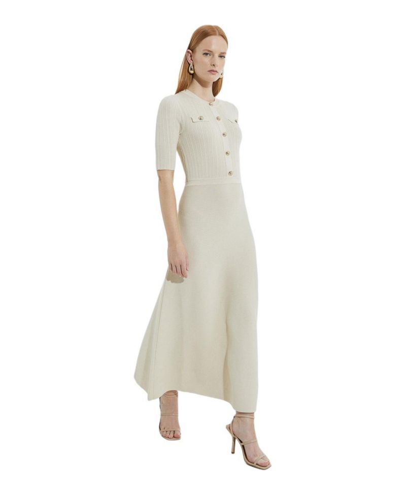 Women's Rib Knit Military Trim Maxi Dress