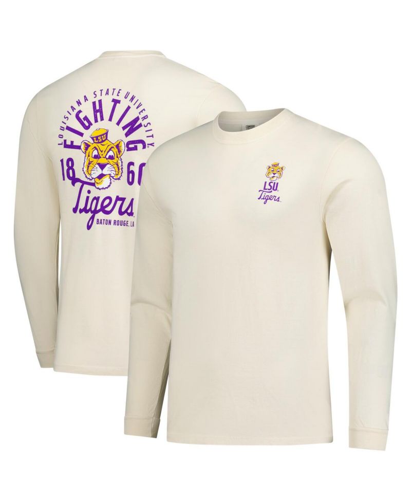 Men's Natural LSU Tigers Comfort Colors Mascot Overlay Long Sleeve T-Shirt