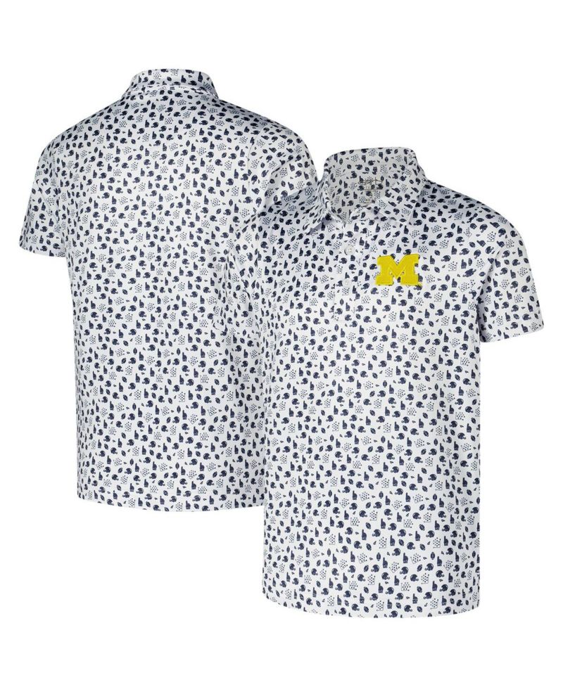 Big Boys and Girls White Michigan Wolverines Earnest Allover Print Polo Shirt