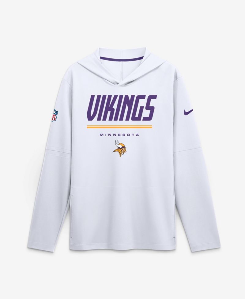Men's White Minnesota Vikings Sideline Lightweight Long Sleeve Hooded Dri-FIT T-Shirt