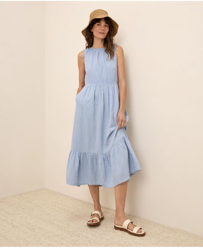 Women's Organic Cotton Coastal Double Gauze Tiered Midi Dress