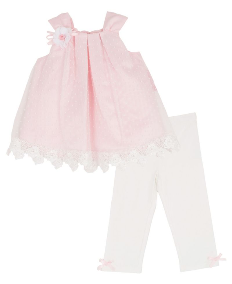 Baby Girls' Clip Dot Round Neck Mesh Top and Knit Leggings, 2-Piece Set