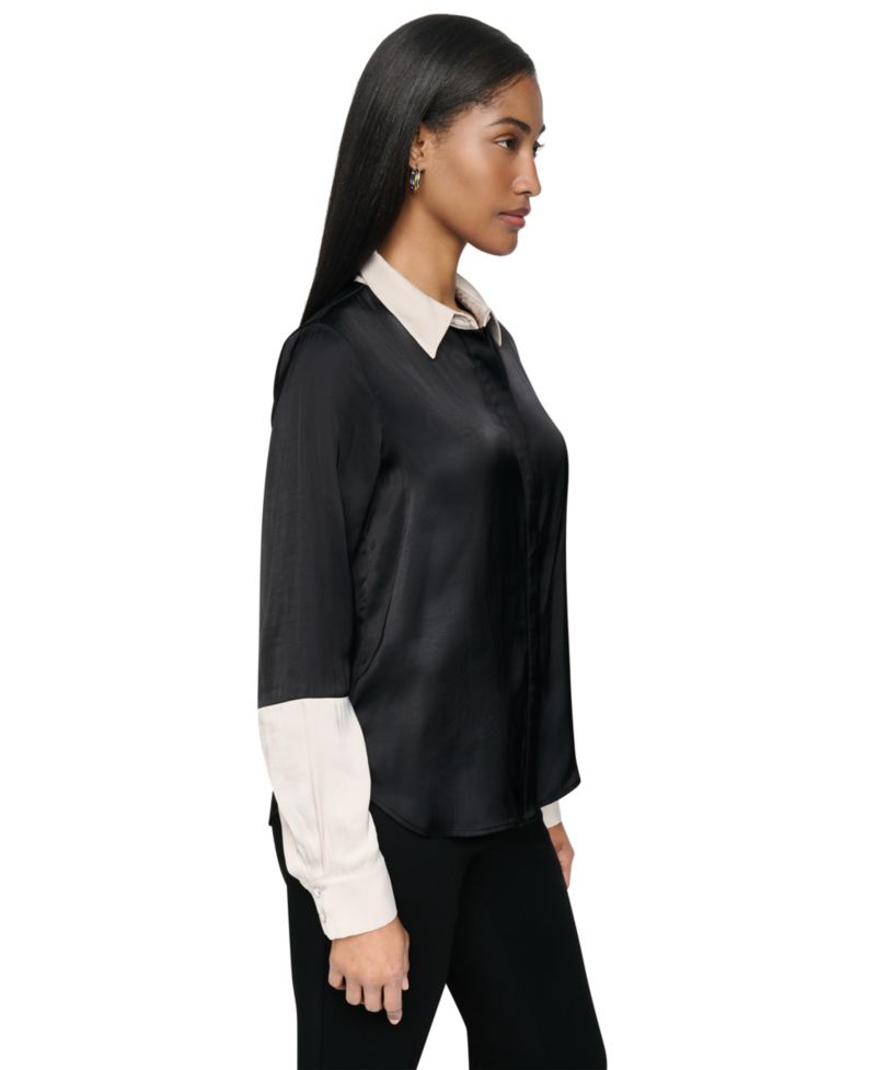 Women's Park Satin Colorblock Long-Sleeve Blouse