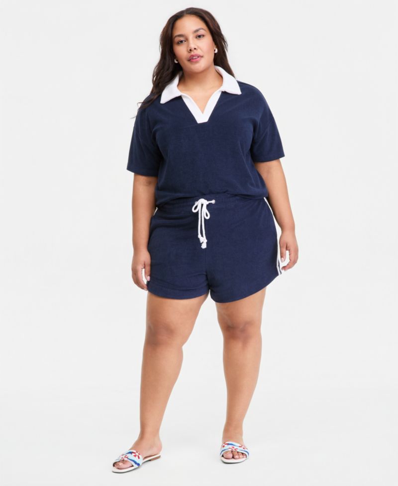 Trendy Plus Size Terry Collared Top