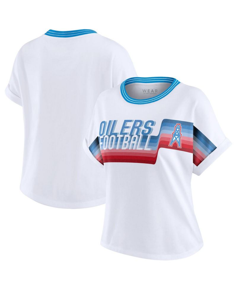 Women's White Houston Oilers Cropped Center Stripe Dolman T-Shirt
