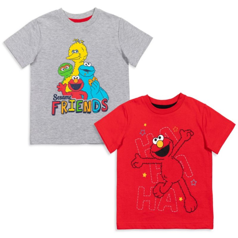 Little Boys Elmo's Book of Friends 2 Pack T-Shirts and Board Book Set