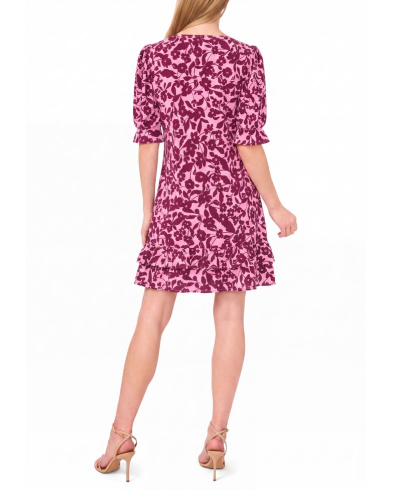 Women's V-Neck Short-Sleeve Tiered Ruffle Dress