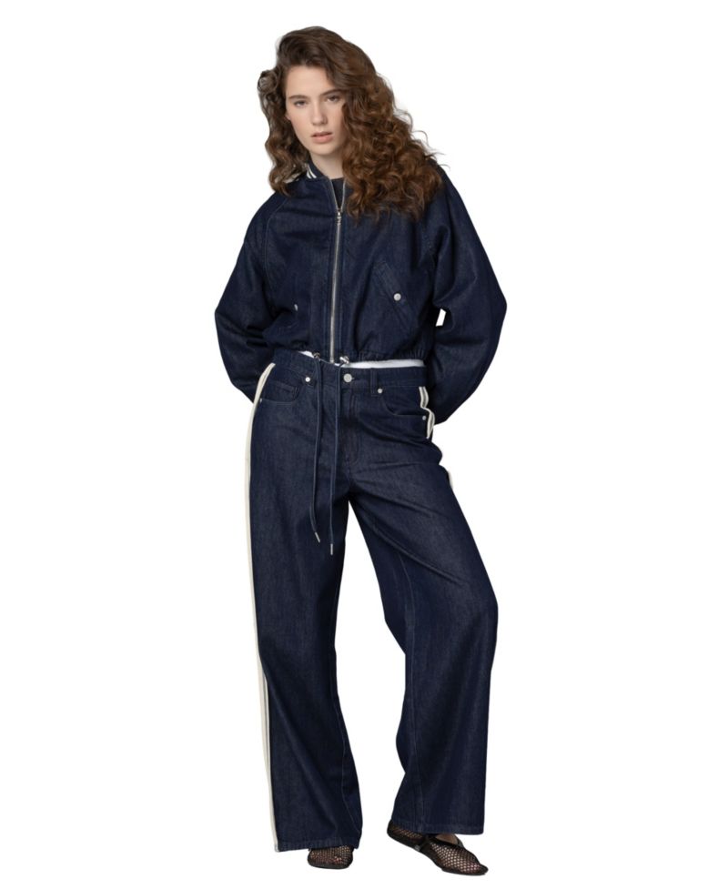 Women's Play Time Collarless Denim Bomber Jacket