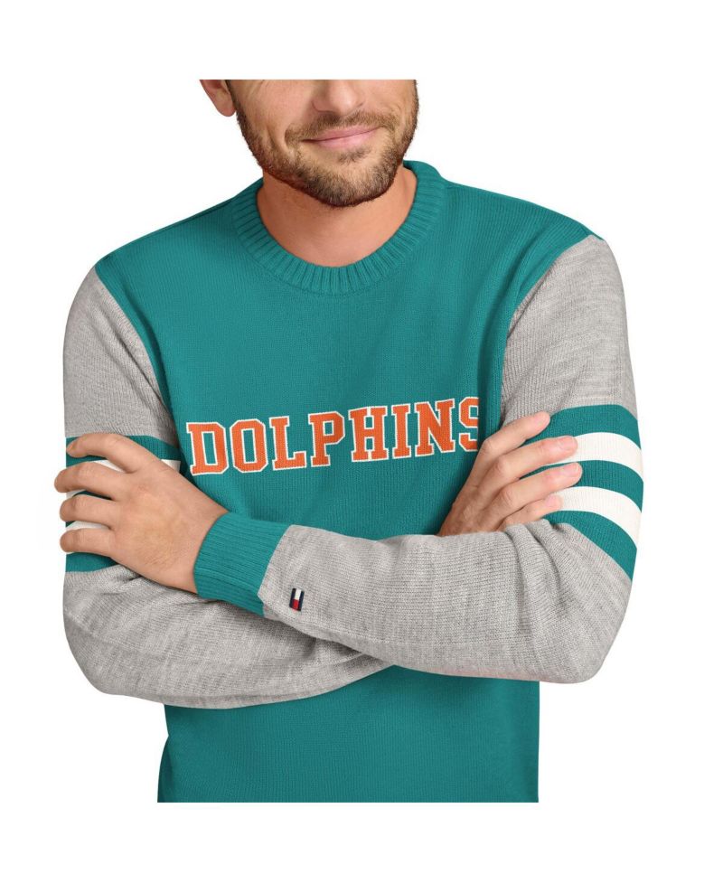 Men's Aqua/Heather Gray Miami Dolphins Acrylic Crewneck Pullover Sweatshirt