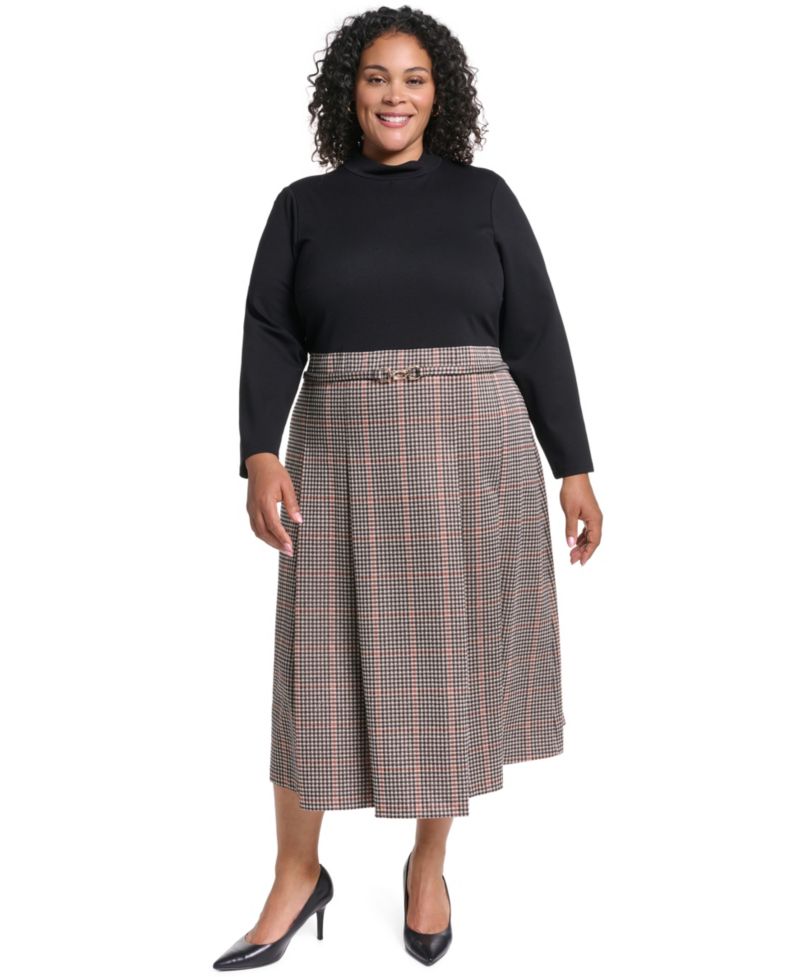Petite Mock Neck A-Line Twofer Midi Dress