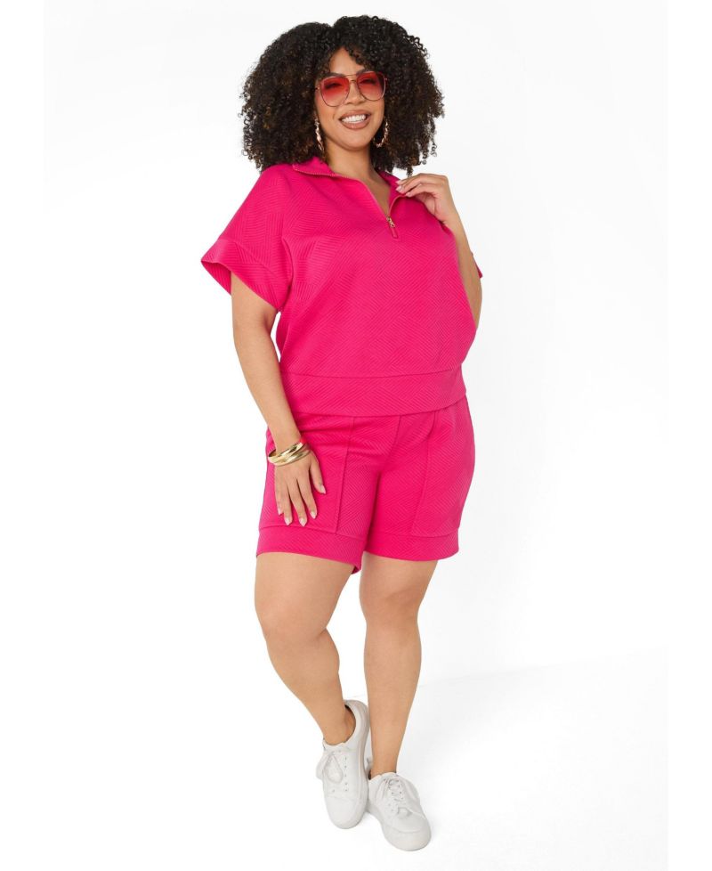 Plus Size Women's Ribbed Athletic Knit Pullover