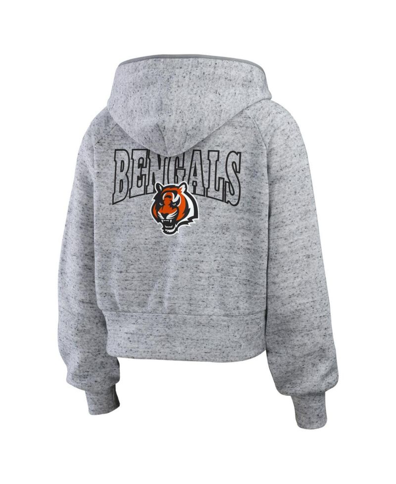 Women's Heather Gray Cincinnati Bengals Speckled Fleece Cropped Full-Zip Hoodie