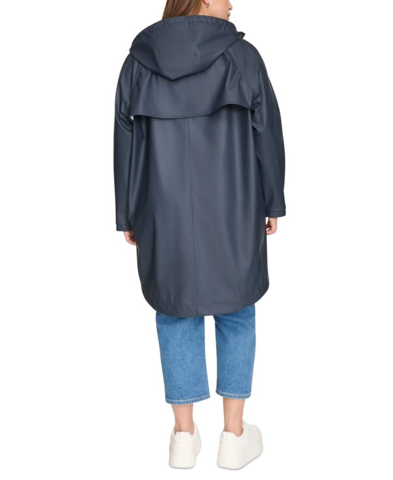 Plus Size Raglan-Sleeve Hooded Rain Jacket
