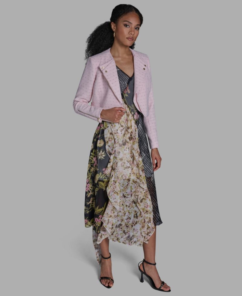 Women's Crewneck Textured Cropped Moto Jacket