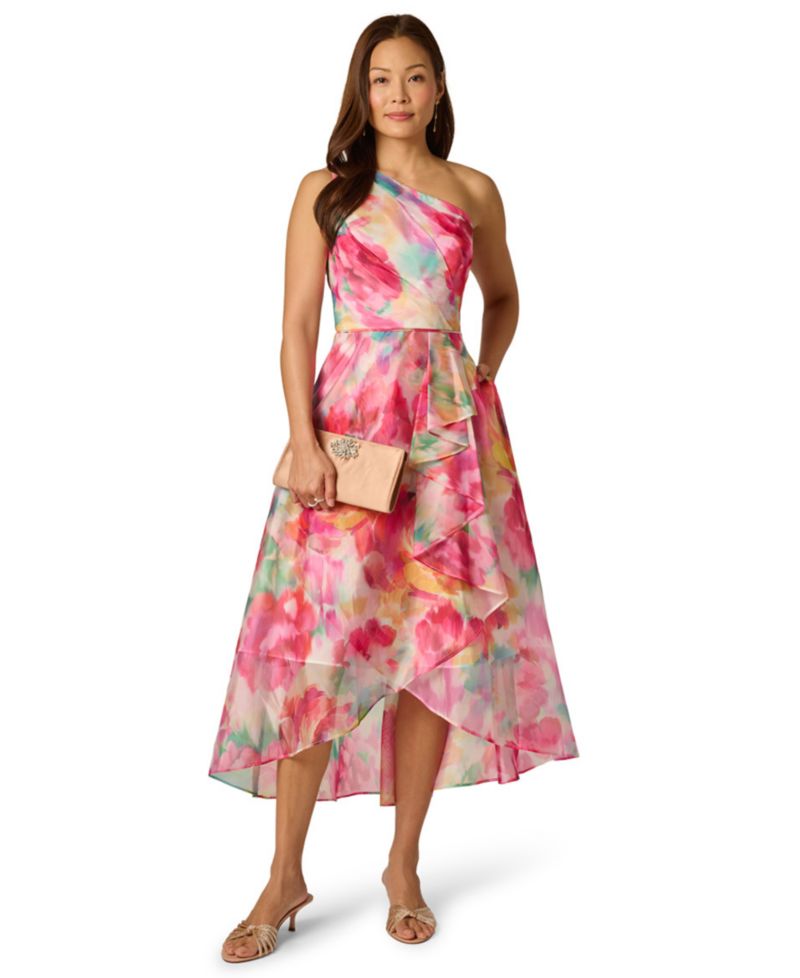 Women's Printed One-Shoulder High-Low Midi Dress