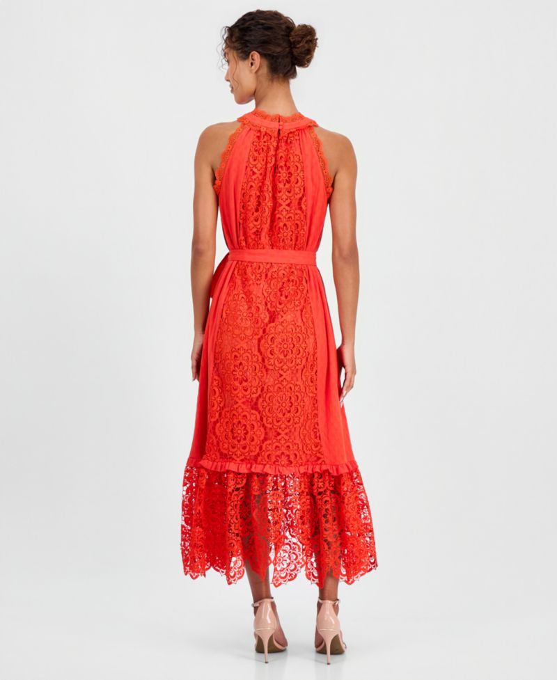 Women's Sleeveless Halter Lace Maxi Dress