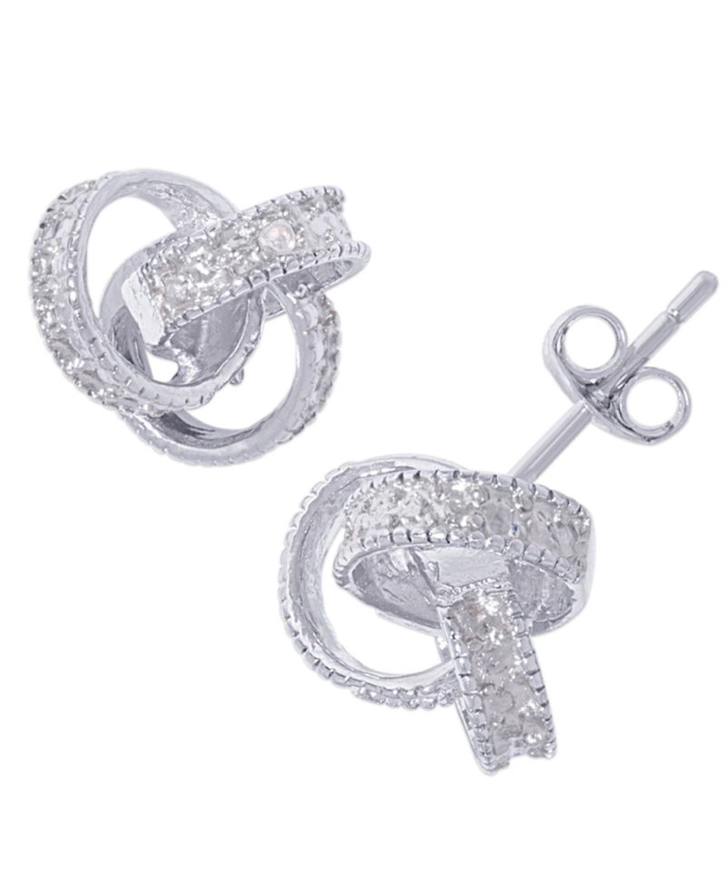 Diamond Accent Love Knot Stud Earrings in Silver or 14k Gold Plate