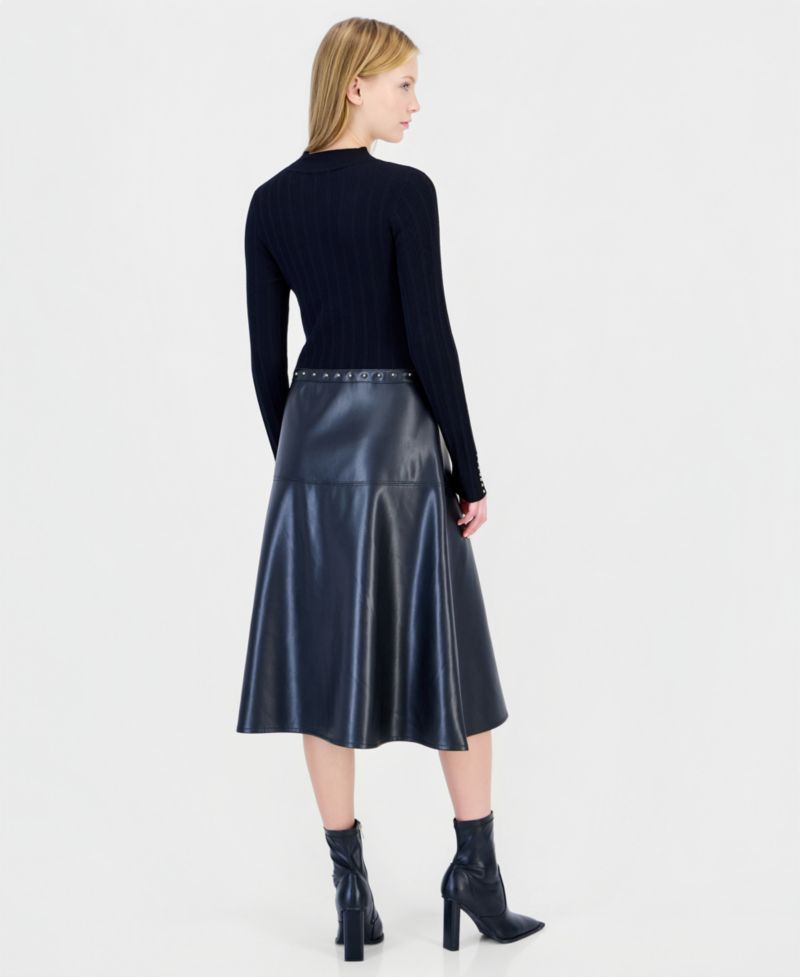 Women's Long-Sleeve Mock Neck Midi Dress