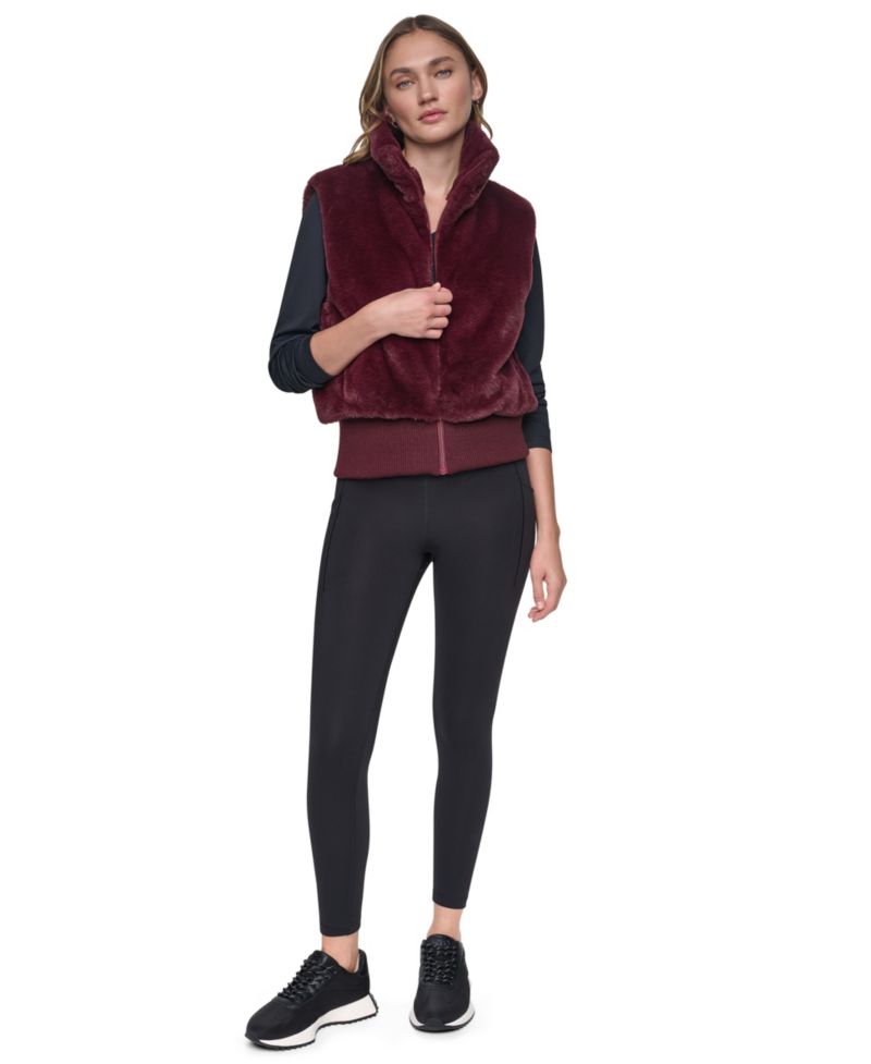 Women's Mock-Neck Ribbed-Knit Hem Faux Fur Vest