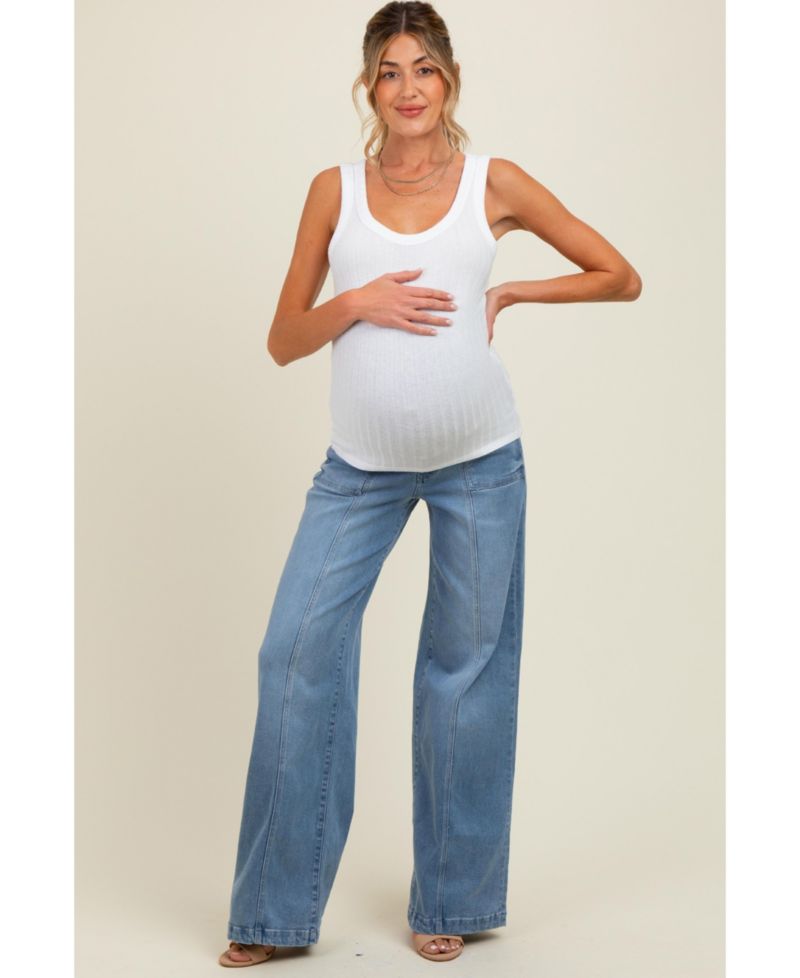 Women's Blue Front Seam Super Wide Leg Jeans