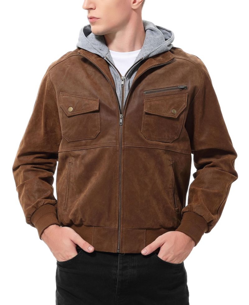 Men's Civic Distressed Leather Bomber Jacket