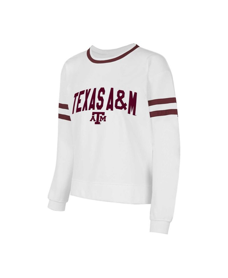 Women's White Texas A&M Aggies Borough French Terry Arch Over Long Sleeve Top