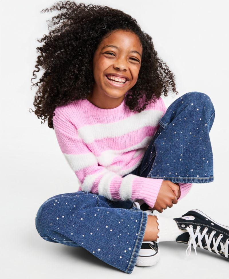 Girls' XS-XL Crewneck Stripe Sweater