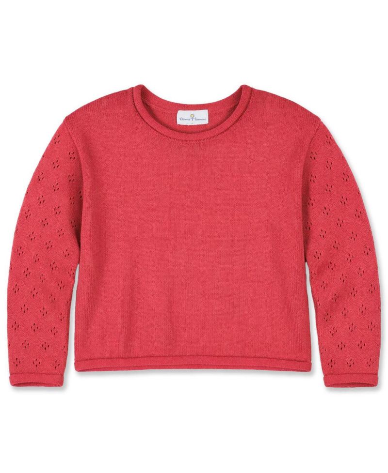 Girls' 4-16 Drop-Shoulder Pointelle Cotton Sweater