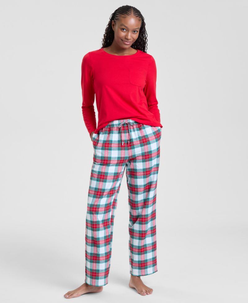 Women's Merry Plaid Crew Neck Matching Family Pajamas Set
