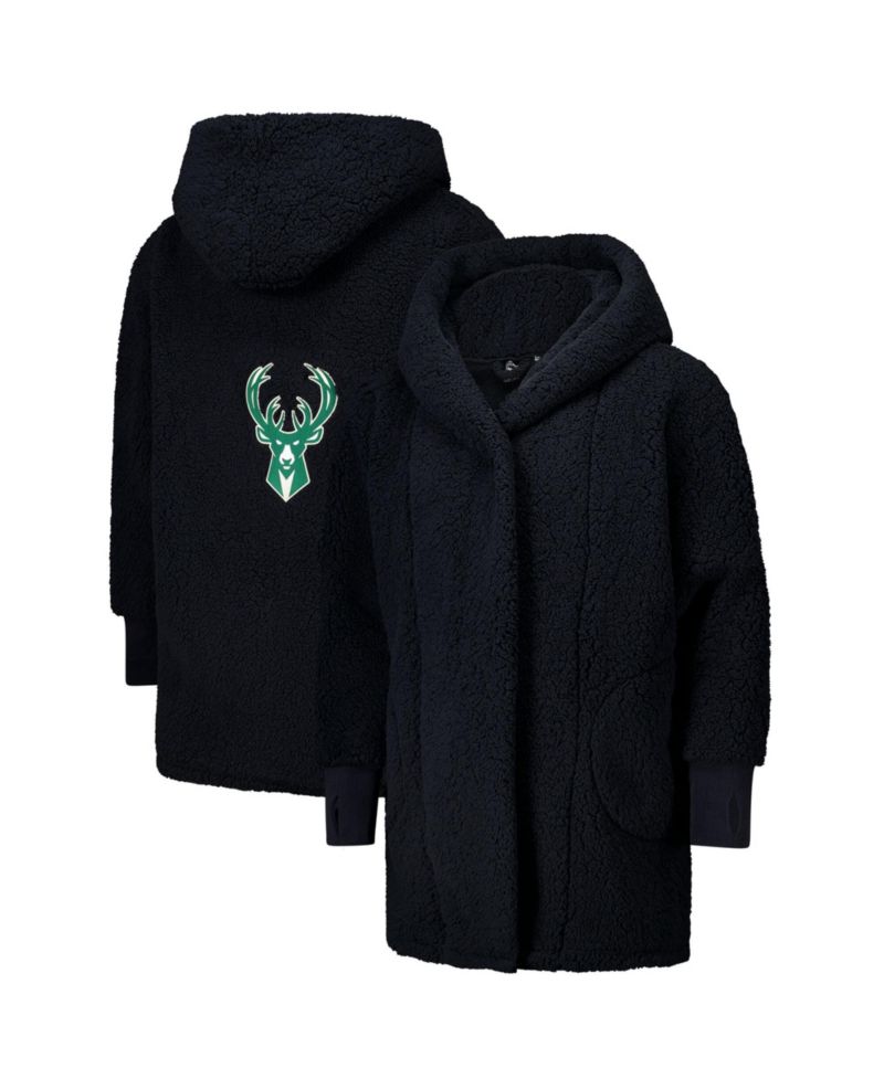 Men's and Women's The Best Lounger In The World Black Milwaukee Bucks Oversized Open-Front Hoodie Sweater