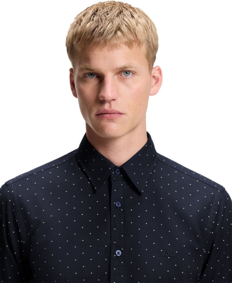 Men's Stretch-Cotton Dobby Regular-Fit Dress Shirt