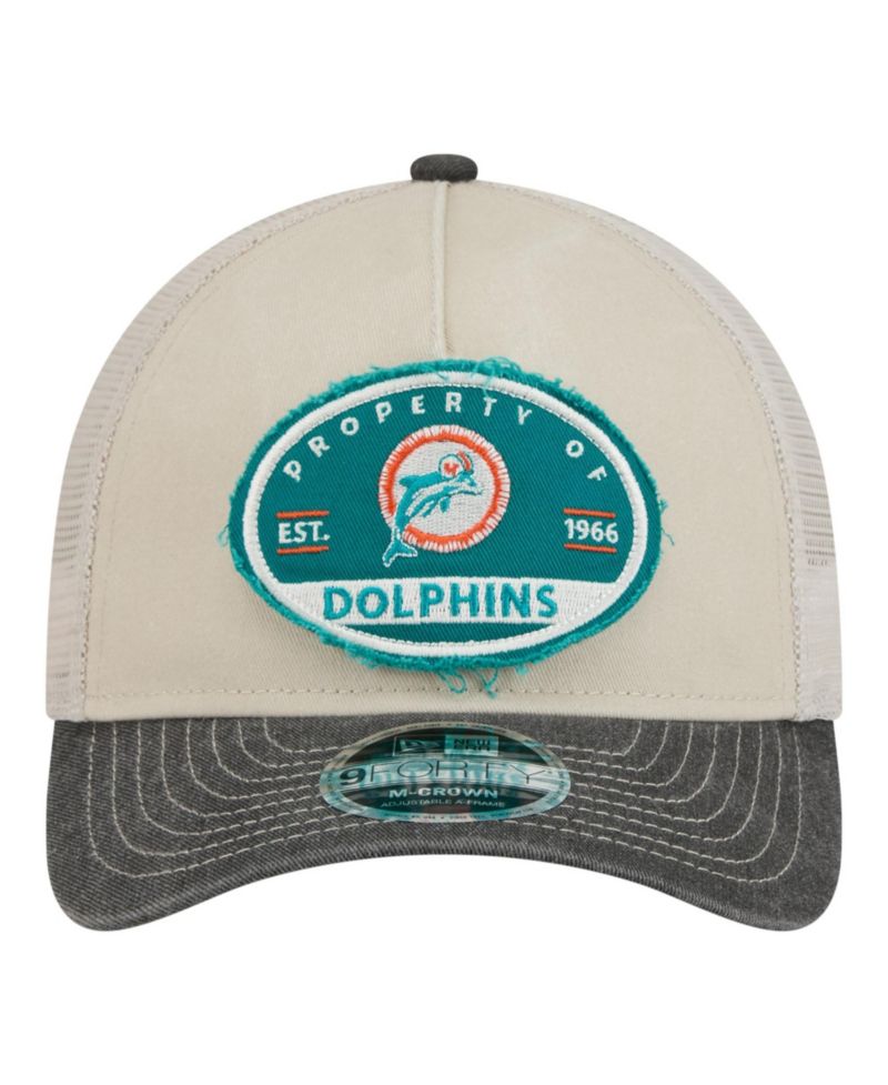 Men's Natural Miami Dolphins Frayed M-Crown A-Frame 9FORTY Adjustable Hat