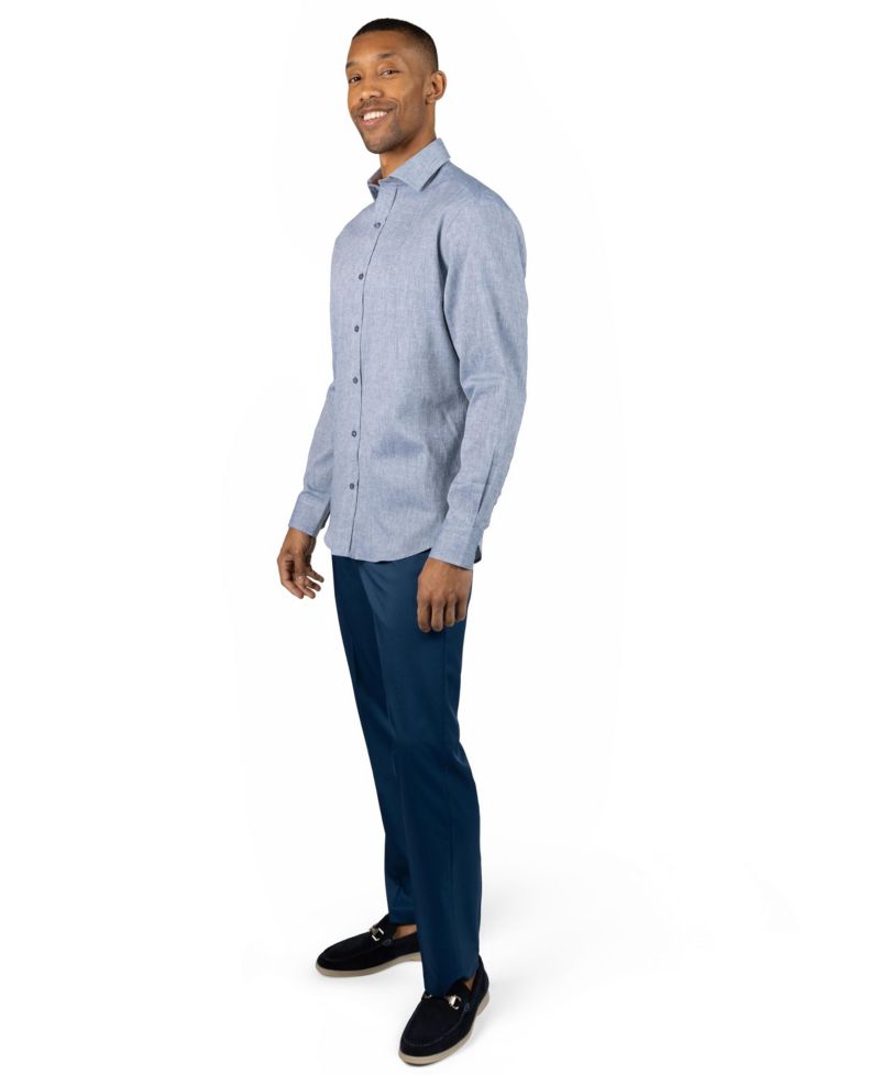 Men's Yarn Dyed Melange Linen Long Sleeve Shirt