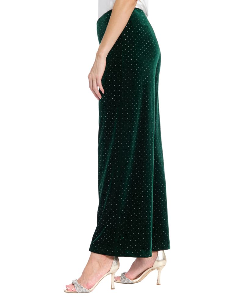 Women's Clean Waistline Velvet Wide-Leg Stud-Embellished Pants