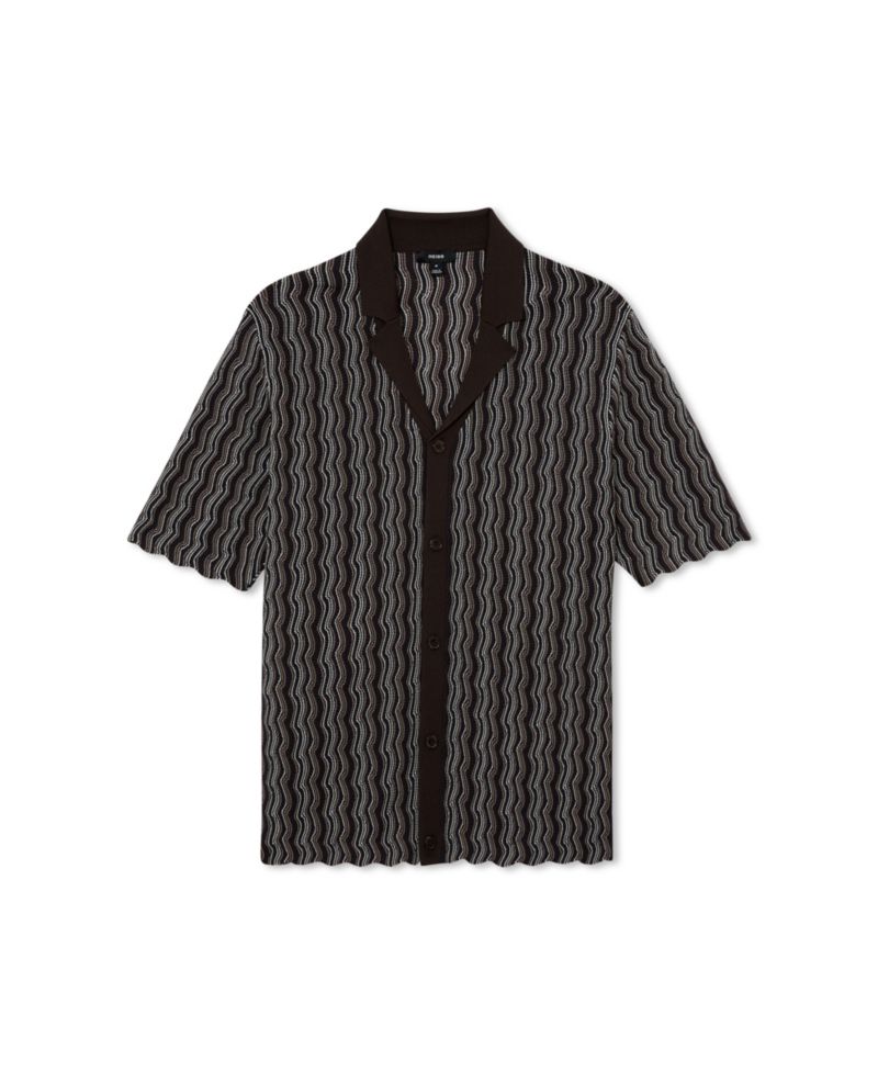 Men's Drake Button Through Wavy Stripe Cuban Shirt