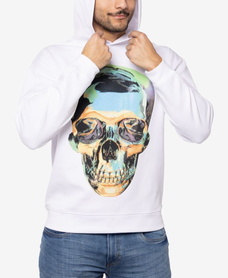 Men's Rhinestone Embellished Skull Pullover Hoodie