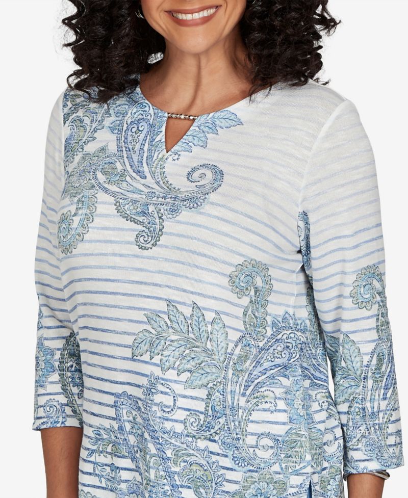 Women's Provence Paisley Stripe Split Neck Top