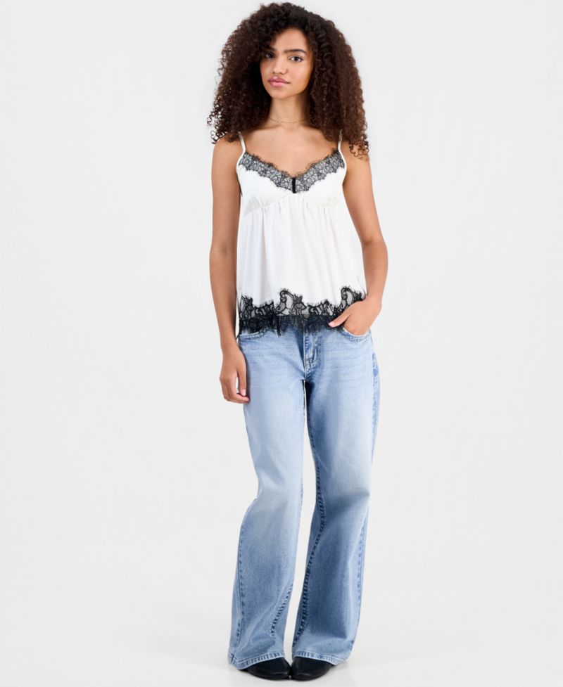 Juniors' Lace-Trim Satin Camisole