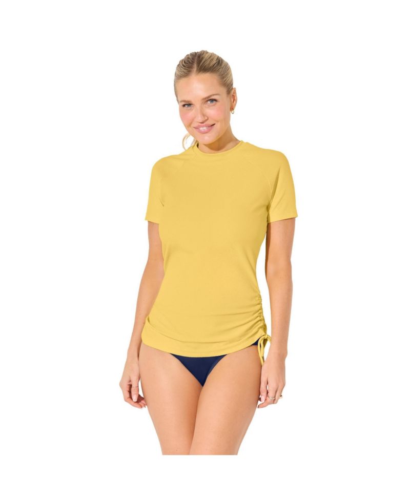 Women's Chlorine Resistant Quick-Dry Side-Tie Short Sleeve Swim Tee Rash Guard