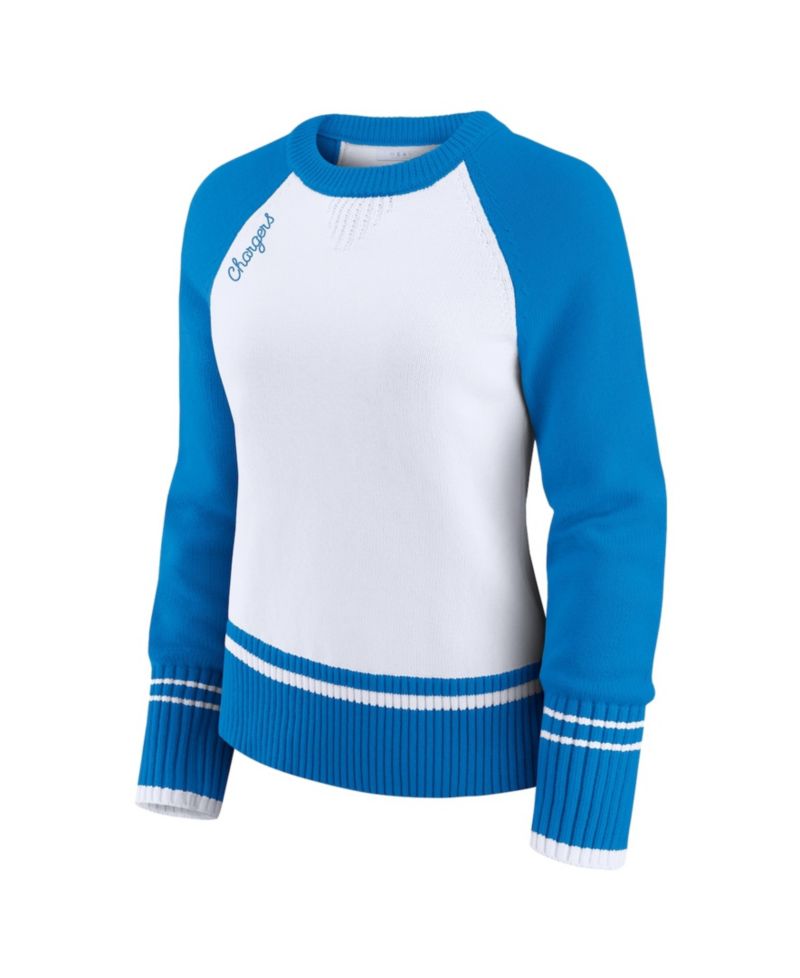 Women's White/Powder Blue Los Angeles Chargers Colorblock Raglan Sweater