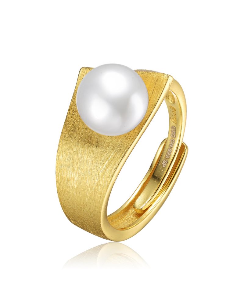 14K Gold Plated Genuine Freshwater Pearl Adjustable Ring