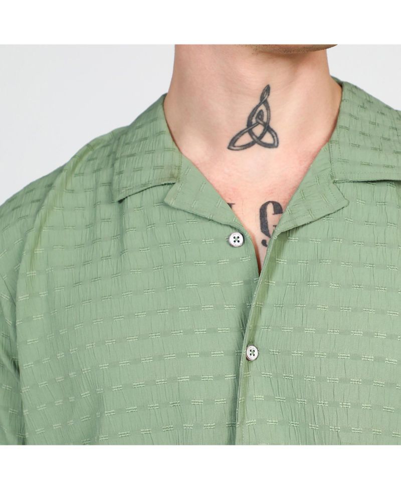 Men's Pistachio Green Embroidered Creased Shirt