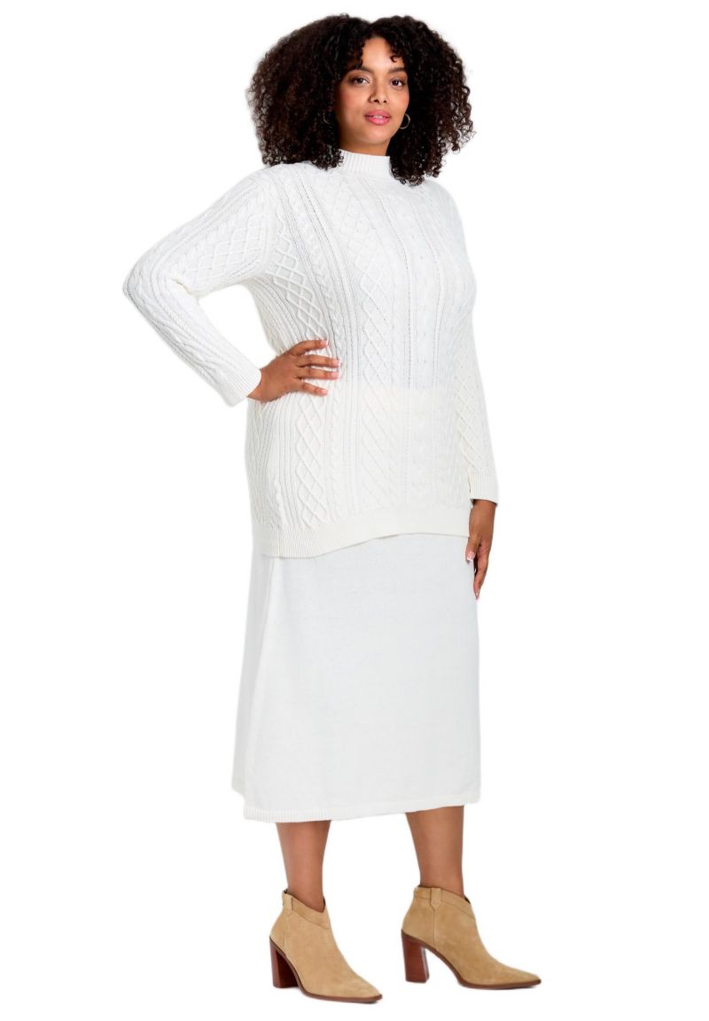 Women's Plus Size Mock Neck Cable Sweater