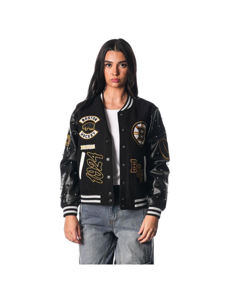 Women's Black Boston Bruins Full-Snap Varsity Jacket