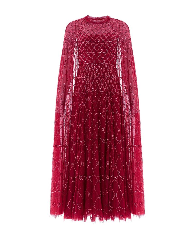 Women's Heart Lattice Cape Sequin-Embellished Floor-Length Gown