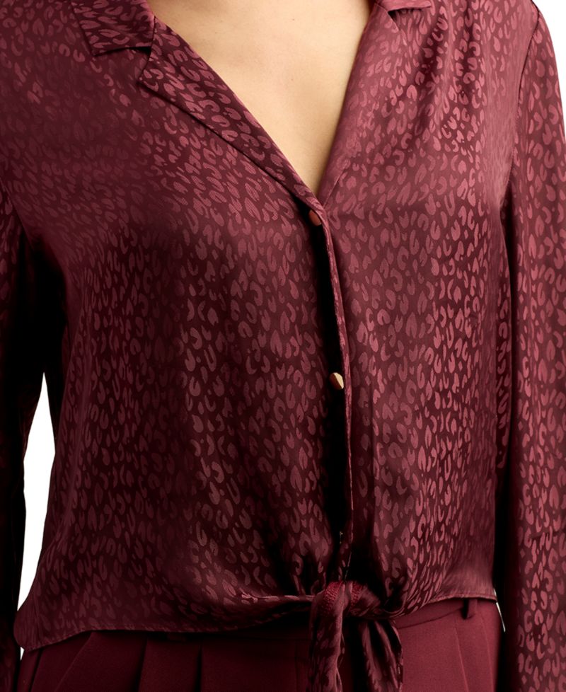 Juniors' Satin Jacquard Collared Blouse