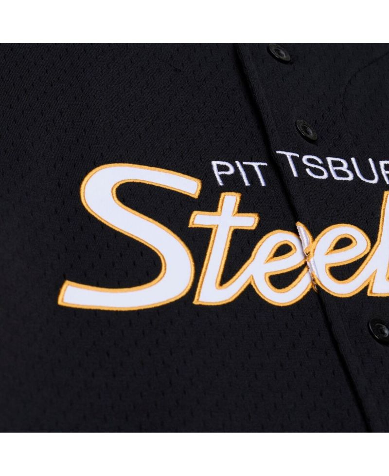 Men's Black Pittsburgh Steelers Head Coach Mesh Full-Button Fashion Jersey